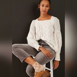 Anthropologie Shania metallic clip-dot smocked blouse